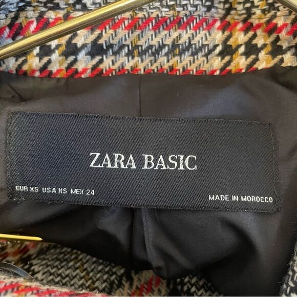 ZARA Gray Red Houndstooth Plaid Double Breasted Wool Coat Size XS - Picture 9 of 9